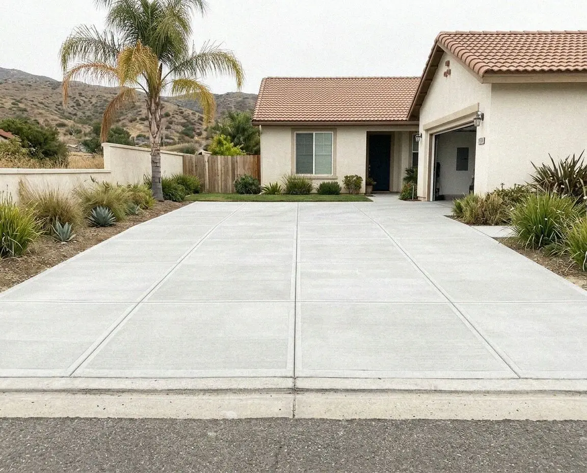 Newly poured concrete driveway at a home in Ontario, CA